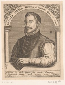 Retrato de Jano Dousa Janus Duza Dominus a Nortwick Poeta & Orator. (título en el objeto) Serie de retratos de eruditos de los siglos XV y XVI (título de la serie)