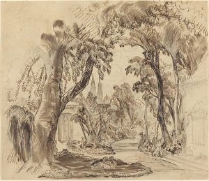 Un Camino de Jardín con Árboles (Boceto Preliminar para "La Bella Durmiente y la Bestia"?) de Robert Caney