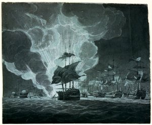 Flota con un barco en llamas