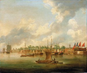 Navegación en Deptford, en el Támesis (Inglaterra), frente al Muelle Real, con una gran concentración de astilleros privados.