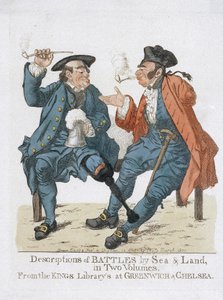 Descripción de las batallas en tierra y mar, en dos volúmenes, por la Biblioteca Real de Greenwich y Chelsea (grabado en color)