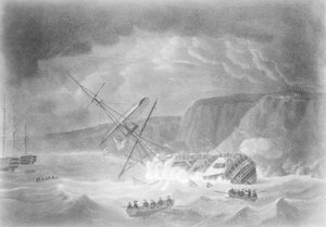 Pérdida del buque de Su Majestad "Venerable"... Naufragio en la noche del 24 de noviembre de 1804 en las rocas de Torbay". de Robert Dodd