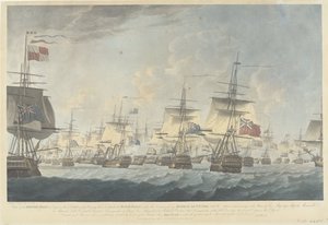 Batalla de Kamperduin (1797): ataque de la flota británica Vista de la flota británica al mediodía del 11 de octubre de 1797, acercándose para atacar a la flota holandesa (...) (título sobre el objeto)