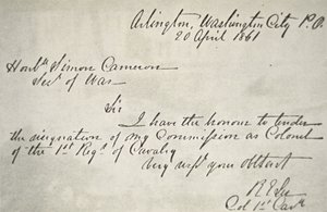 Carta de renuncia de Robert E. Lee del Ejército Federal, 20 de abril de Robert E. Lee