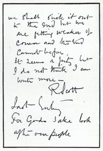 Última página del diario del explorador polar Robert Falcon Scott, líder de la desafortunada expedición británica al Polo Sur, 29 de marzo de 1912
