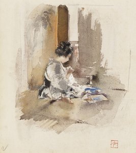 Niña japonesa cosiendo, 1890 de Robert Frederick Blum
