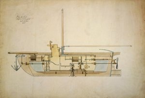 Dibujo original del Nautilus, el primer barco submarino, presentado por su inventor Robert Fulton (1765-1815) al Senado Americano en 1806. de Robert Fulton