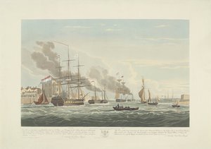 Salida de doce barcos mercantes holandeses del puerto de Portsmouth, 1833 (lámina 2) Este conjunto de tres placas que representan la salida del puerto de Portsmouth el 2.d de junio de 1833 de 12 Nederlandsche Koopvaardy Ships from Embargo descargados de Robert Havell (II)