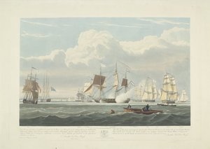 Salida de doce barcos mercantes holandeses del puerto de Portsmouth, 1833 (lámina 3) Este conjunto de tres placas que representan la salida del puerto de Portsmouth el 2.d de junio de 1833 de 12 Nederlandsche Koopvaardy Ships from Embargo descargados de Robert Havell (II)
