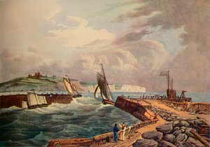 Cúter entrando en el puerto de Dover, 1819 de Robert Havell