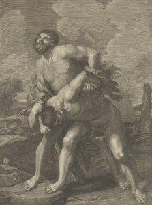 Hércules con piel de león luchando contra Aqueloo, un paisaje al fondo de Robert Hecquet