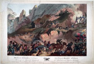 El ejército ruso cruzando el Puente del Diablo en 1799 de Robert Kerr Porter