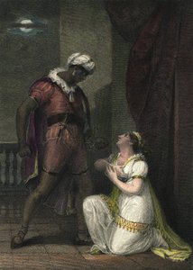 Otelo y Desdémona en Venecia. Ilustración para “Otelo” de William Shakespeare. Acto 4 escena 2. Grabado inglés de 1801 por R.K Porter de Robert Kerr Porter
