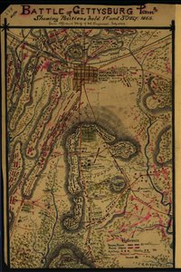 Batalla de Gettysburg, Penna. Mostrando las posiciones mantenidas el 1 y 3 de julio de 1863. LOC gvhs01.vhs00265 de Robert Knox Sneden