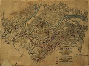 Chattanooga Un gráfico de la batalla entre las fuerzas de Gens. Grant y Braxton Bragg, librada del 24 al 5 de noviembre de 1863. LOC gvhs01.vhs00275