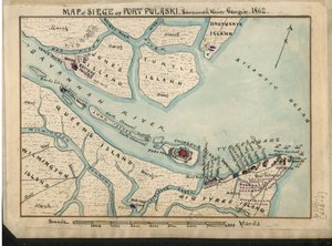 Mapa del sitio de Fort Pulaski - Río Savannah Georgia. 1862. LOC gvhs01.vhs00085 de Robert Knox Sneden