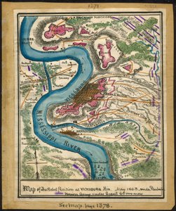 Mapa de la posición rebelde en Vicksburg, Mississippi, mayo de 1863. LOC gvhs01.vhs00140 de Robert Knox Sneden