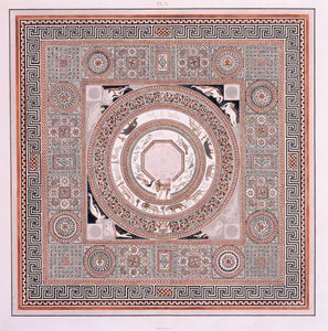 El gran pavimento: el mosaico de Orfeo" en la villa romana de Woodchester de Robert and Lysons Samuel (after) Smirke