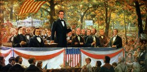 Abraham Lincoln y Stephen A. Douglas debatiendo en Charleston, Illinois el 18 de septiembre de 1858, 1918 de Robert Marshall Root