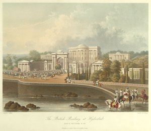 La residencia británica en Hyderabad, dibujada en 1813 de Robert Melville Grindlay
