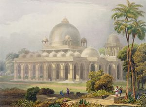 El Roza en Mehmoodabad en Guzerat, o la tumba del visir del sultán Mehmood, del Volumen II de Escenarios, Trajes y Arquitectura de la India, grabado por John Willis y Charles B