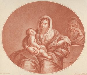 La Virgen sentada con el niño Cristo durmiendo en su regazo, Santa Isabel a la derecha, an..., 1776 de Robert Menageot