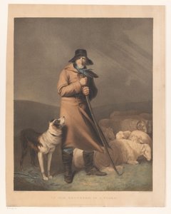 Pastor con su perro y oveja Un viejo pastor en una tormenta (título sobre el objeto) de Robert Mitchell Meadows