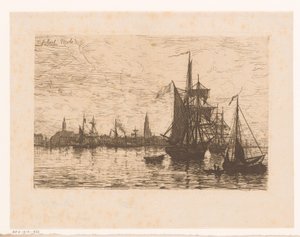 Vista de Amberes con barcos en primer plano de Robert Mols