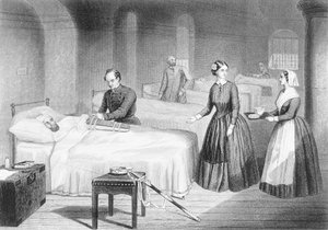 La Srta. Nightingale en el hospital de Scutari, grabado por George Greatbach de Robert Neal Hind