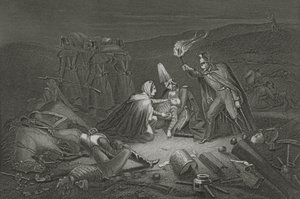 El campo de batalla de Alma, la noche después de la batalla, grabado por D.J. Pound de Robert Neal Hind