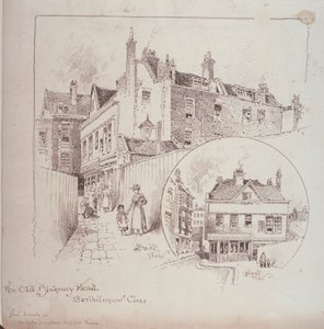 Vista trasera del Old Blakeney Head Inn, Bartholomew Close, Londres (c.1900)