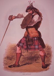 Guerrero del Clan MacLachlan, grabado por L. Dickinson de Robert Ronald (after) McIan