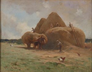 Recogiendo el heno ( óleo sobre lienzo) de Robert Russell MacNee