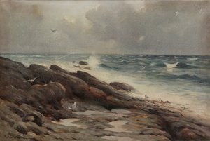 Costa rocosa ( óleo sobre lienzo) de Robert Russell MacNee