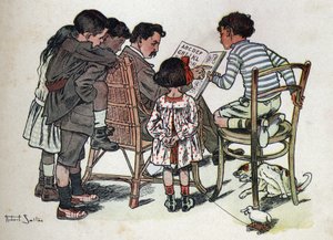 Libro infantil “Yo leeré - Alfabeto metódico y divertido por un papá” 1926. Ilustración de Robert Salles (1871-1929). Un padre de familia enseña a los niños a leer. de Robert Salles