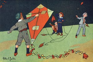 La cometa voladora. Grabado en "¿A qué jugamos?" de E. Weber con dibujos acuarelados de Robert Salles (1871-1929). Librairie Garnier Freres, París de Robert Salles