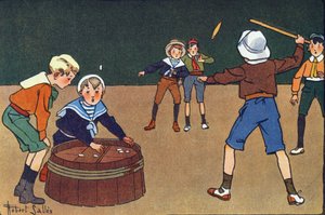 Los osselets y el quinet. Grabado en "¿A qué jugamos?" de E. Weber con dibujos acuarelados de Robert Salles (1871-1929). Librairie Garnier Freres, París