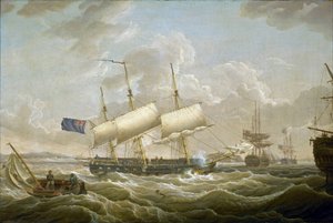 Una fragata anclada en el Mersey (río del noroeste de Inglaterra). Fort Perch Rock es visible en el horizonte. Óleo sobre lienzo