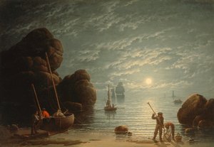 Escena costera a la luz de la luna de Robert Salmon