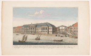 Vista del Palacio de Invierno y el canal entre los ríos Mojka y Neva en San Petersburgo Una vista del antiguo Palacio de Invierno perteneciente a su majestad imperial, y del canal que une el Moika con el Neva, en San Petersburgo (título en obje
