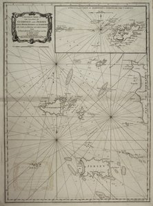 Carta general de las islas de Guernesey y Jersey, Sark, Herm, Jethou y Alderney, con el cabo de la Hague y los cofres. de Robert Sayer