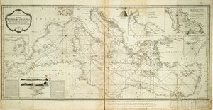Carta nueva y exacta del mar Mediterráneo a partir de los levantamientos más recientes, determinada y regulada por observaciones astronómicas.