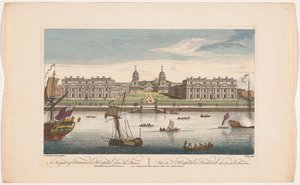 Vista del Hospital de Greenwich sobre el río Támesis en Greenwich Una perspectiva del Hospital de Greenwich desde el río (título sobre objeto) Londres (título de la serie) de Robert Sayer