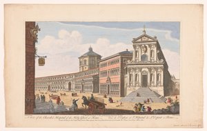 Gezicht op de kerk Santo Spirito in Sassia te Rome Una vista de la Iglesia y Hospital del Espíritu Santo en Roma (título sobre el objeto) Roma (título de la serie)