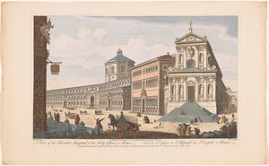 Gezicht op de kerk Santo Spirito in Sassia te Rome Una vista de la Iglesia y Hospital del Espíritu Santo en Roma (título sobre el objeto) Roma (título de la serie)