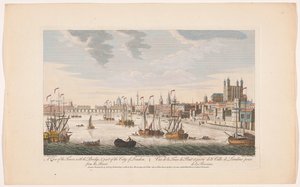 Vista de la ciudad de Londres desde el río Támesis Una vista de la Torre, con el Puente y parte de la ciudad de Londres. Desde el río (título sobre el objeto) Londres (título de la serie) de Robert Sayer