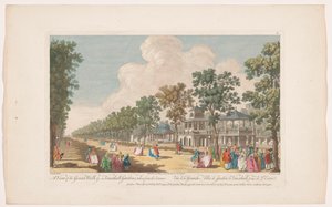 Vista de una avenida en Vauxhall Gardens en Londres, vista desde la entrada Una vista del gran paseo &c. en Vauxhall Gardens, tomado del participante (título sobre el objeto) Ranelagh Gardens y Vauxhall Gardens (título de la serie)