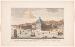 Vista del Palacio Real de Lisboa Una vista del palacio del rey de Portugal en Lisboa (título sobre objeto) Madrid y Lisboa (título de serie) de Robert Sayer
