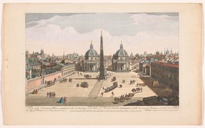 Gezicht op het Piazza del Popolo te Rome Una vista del Lugar Común, embellecido con nuevos edificios, y una vista de la ciudad de Roma, tal como es en este momento (título del objeto) Roma (título de la serie) de Robert Sayer