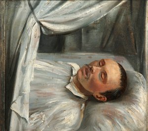 Poeta Mikhail Lermontov 1814-1841 en el lecho de muerte, 1841 de Robert Schwede